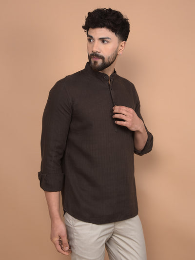 Brown Linen Kurta-Men Kurtas-Crimsoune Club