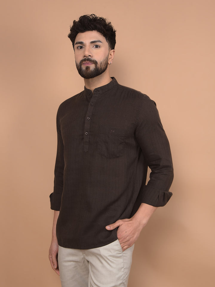 Brown Linen Kurta-Men Kurtas-Crimsoune Club