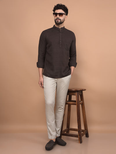 Brown Linen Kurta-Men Kurtas-Crimsoune Club