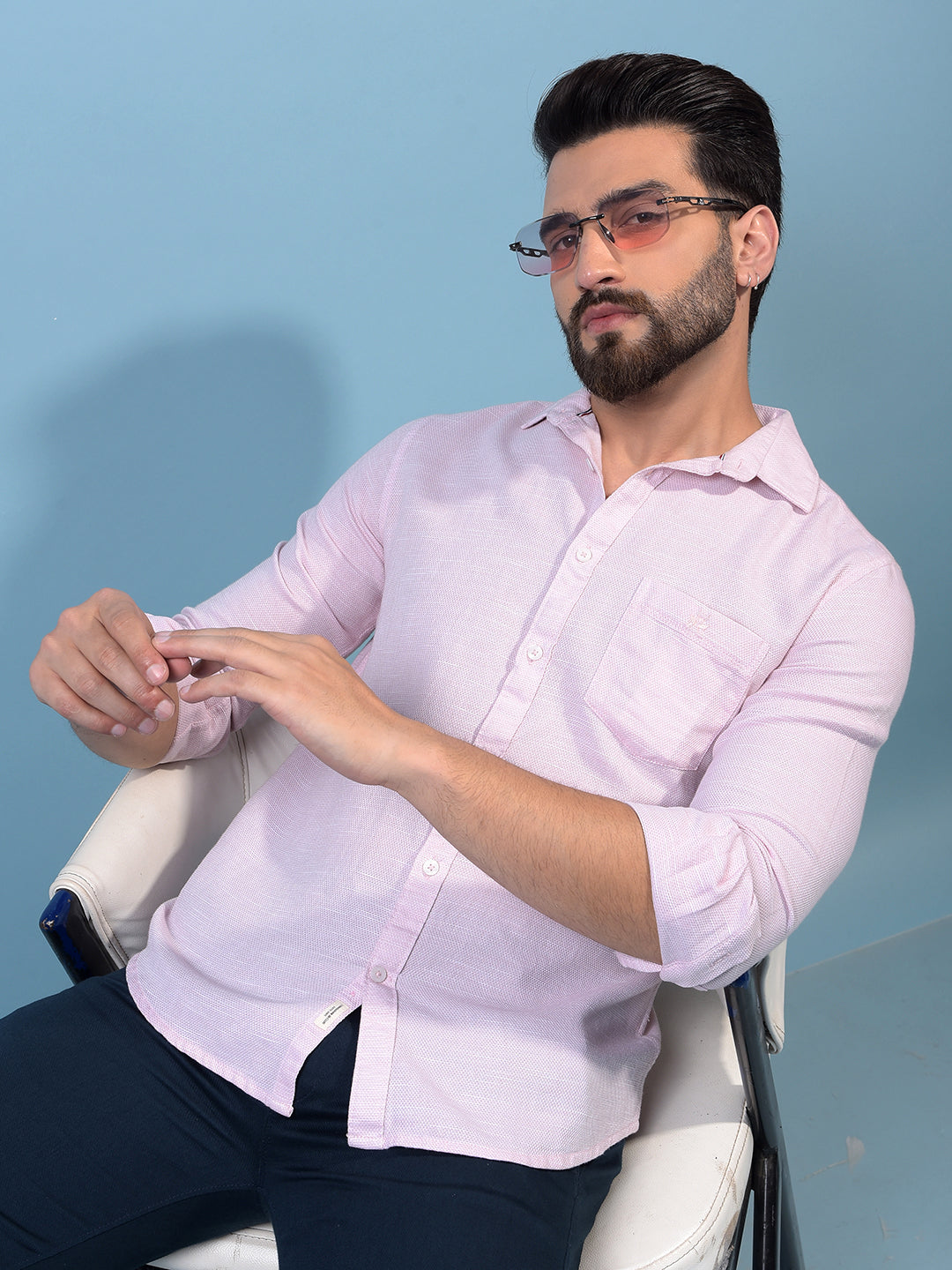 Men's Pink Printed Cotton Shirt-Men Shirts-Crimsoune Club