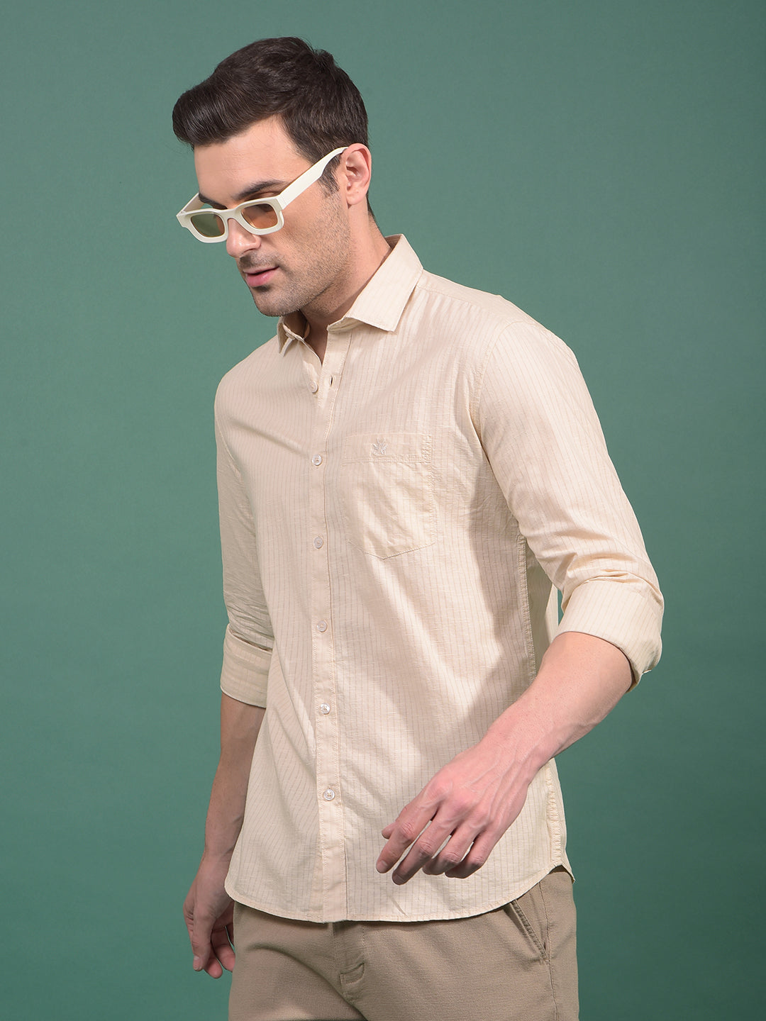Beige Vertical Stripes Shirt-Men Shirts-Crimsoune Club