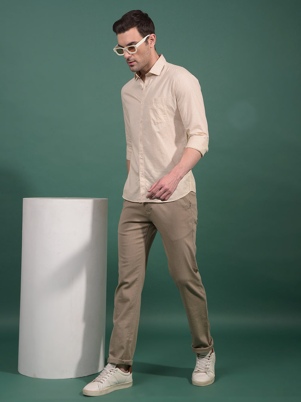 Beige Vertical Stripes Shirt-Men Shirts-Crimsoune Club