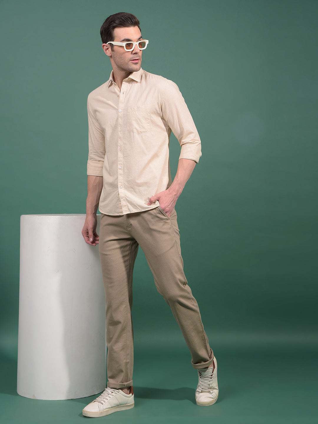 Beige Vertical Stripes Shirt-Men Shirts-Crimsoune Club