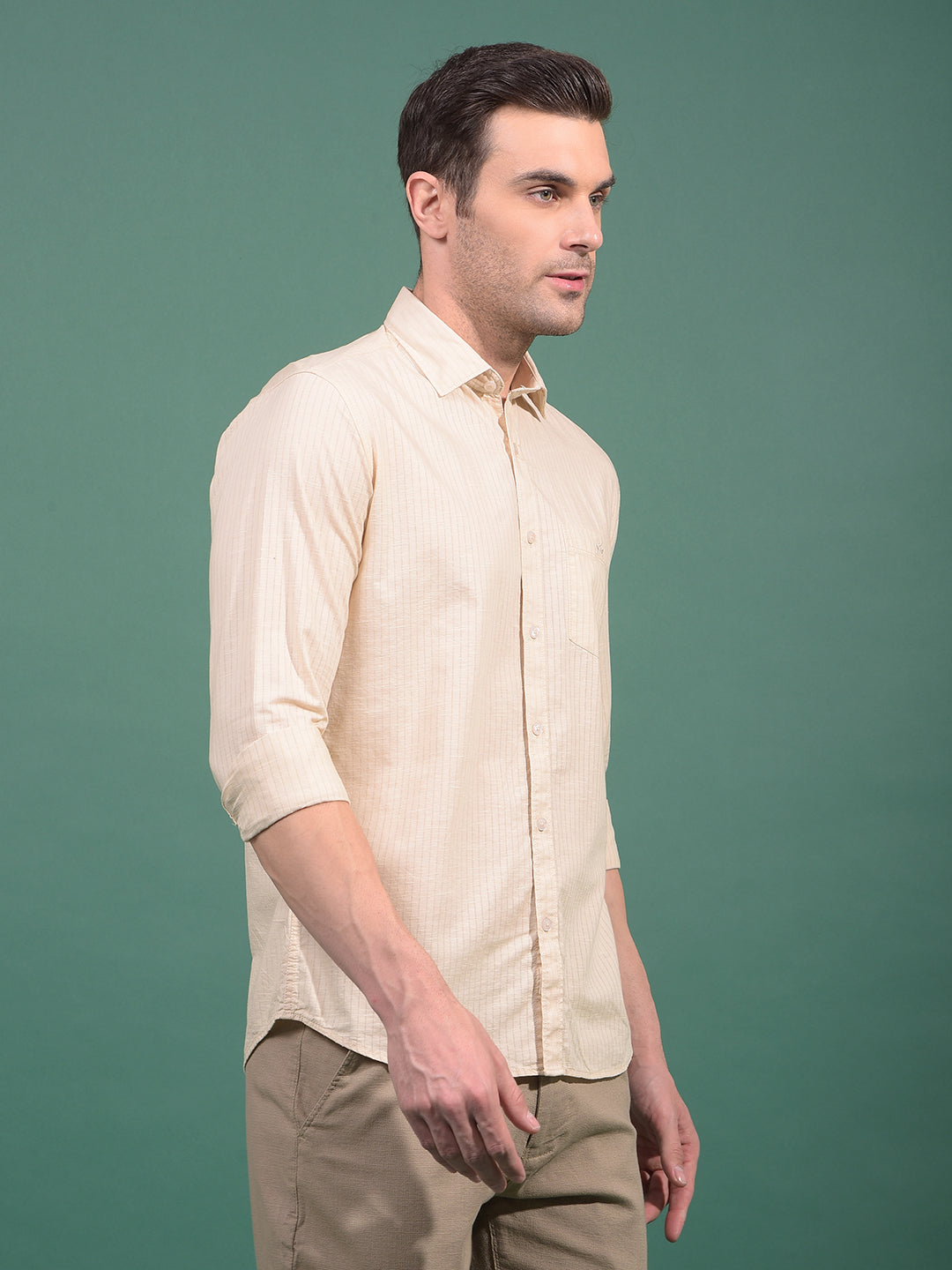 Beige Vertical Stripes Shirt-Men Shirts-Crimsoune Club