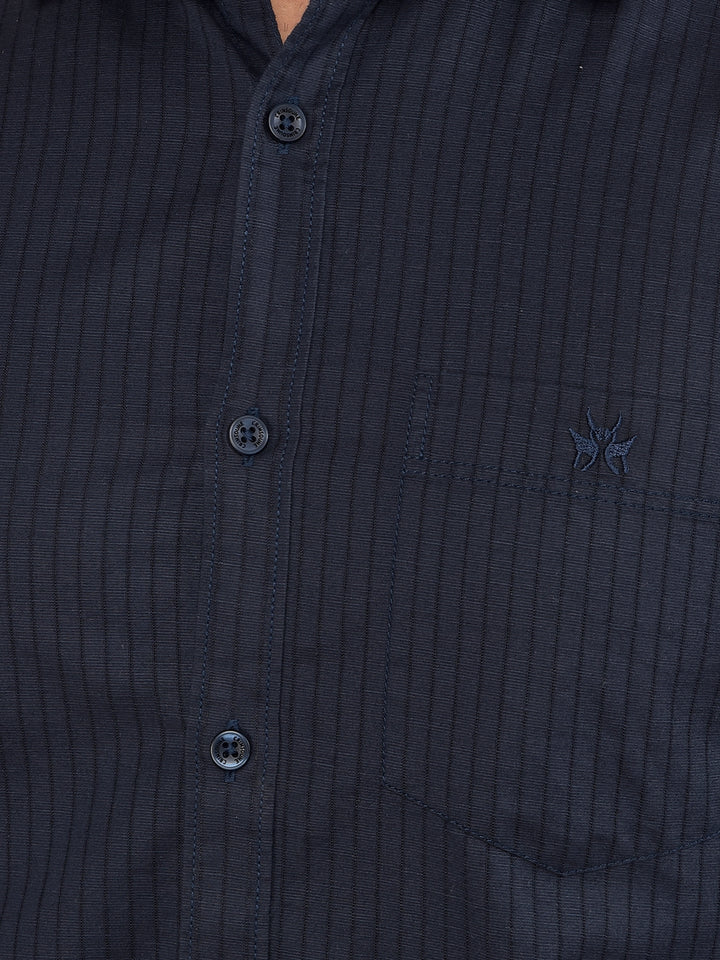 Navy Blue Printed Shirt-Men Shirts-Crimsoune Club