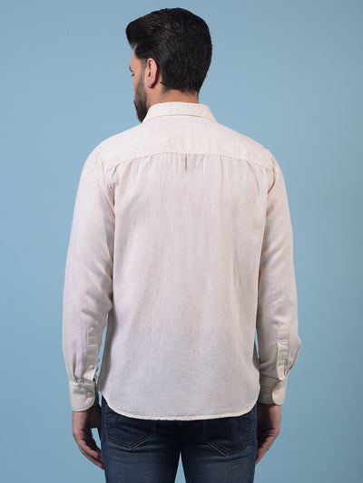 Men's Beige Textured Linen Shirt-Men Shirts-Crimsoune Club