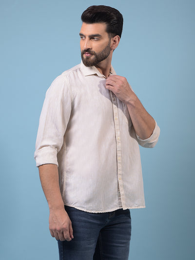 Men's Beige Textured Linen Shirt-Men Shirts-Crimsoune Club