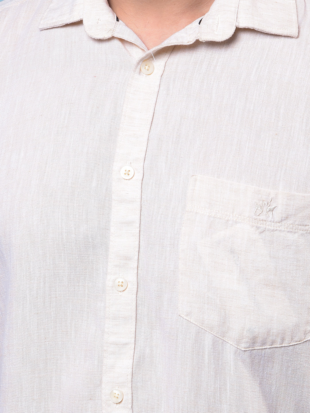 Men's Beige Textured Linen Shirt-Men Shirts-Crimsoune Club