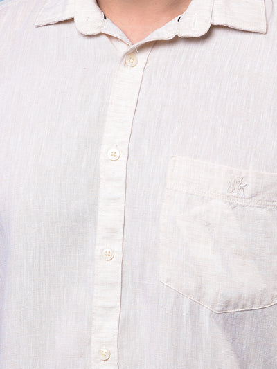 Men's Beige Textured Linen Shirt-Men Shirts-Crimsoune Club