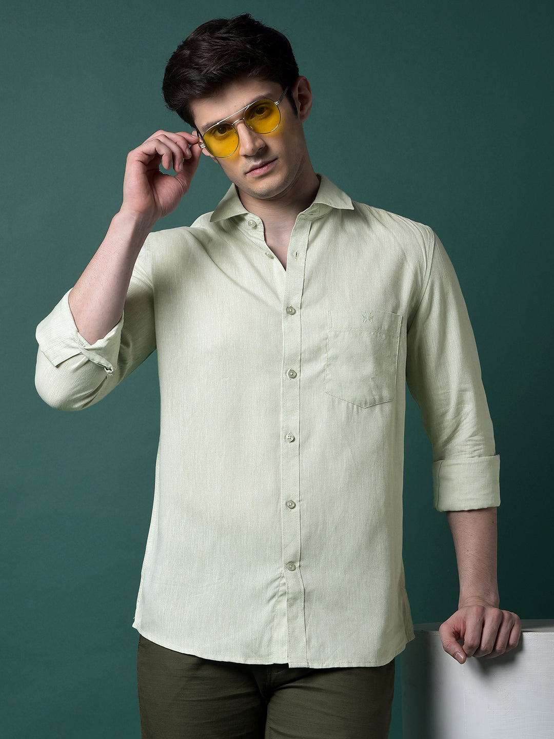 Green Linen Shirt-Men Shirts-Crimsoune Club