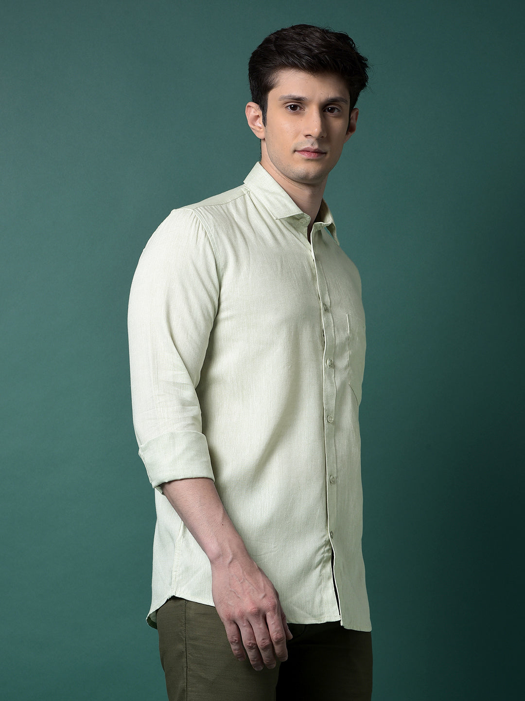 Green Linen Shirt-Men Shirts-Crimsoune Club