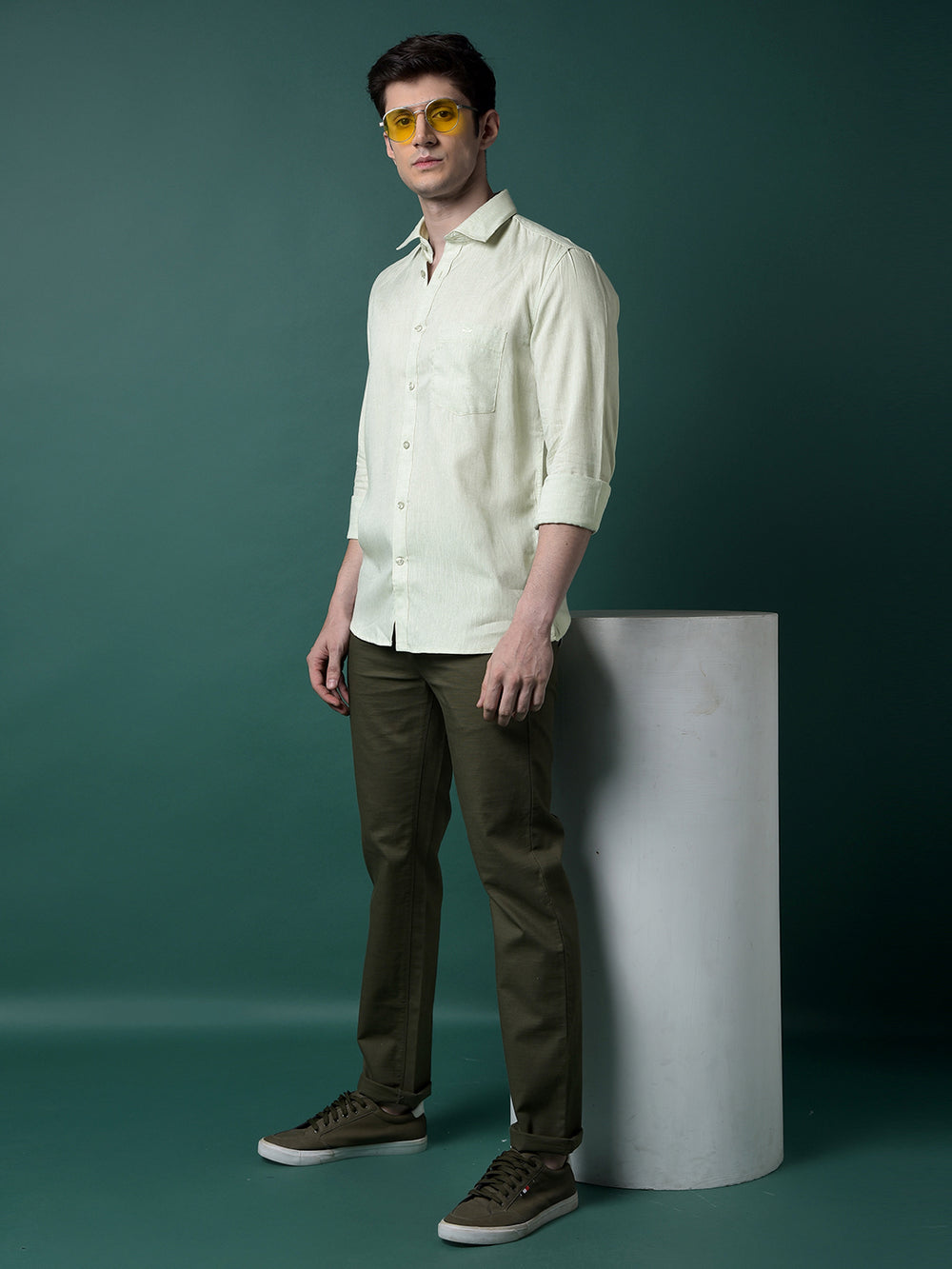Green Linen Shirt-Men Shirts-Crimsoune Club