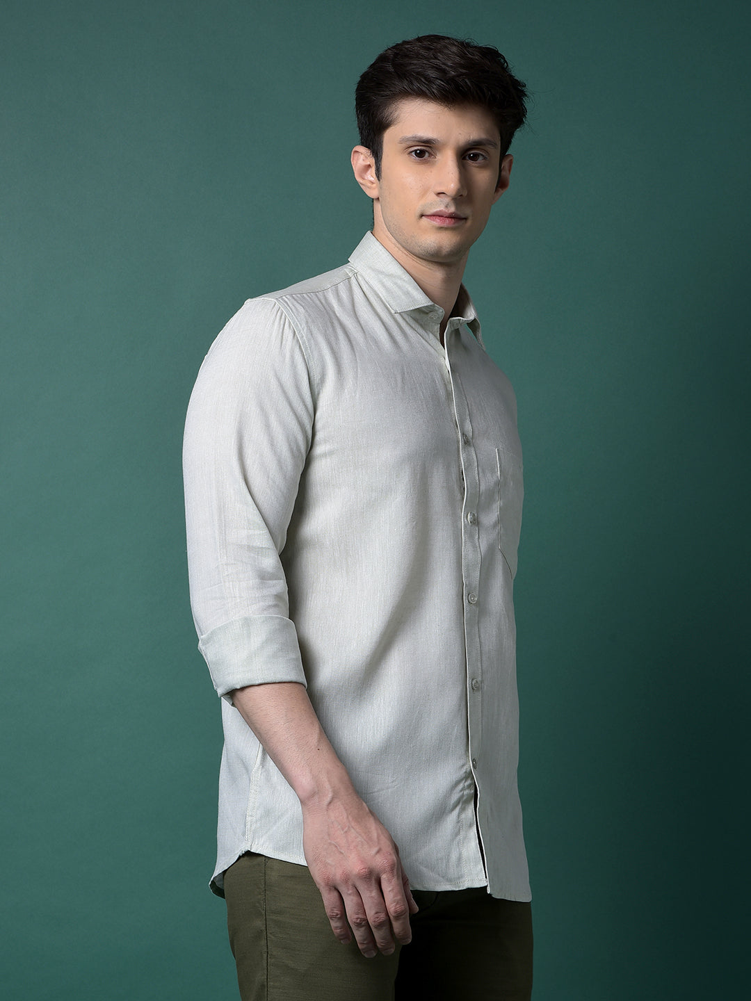 Green Linen Shirt-Men Shirts-Crimsoune Club