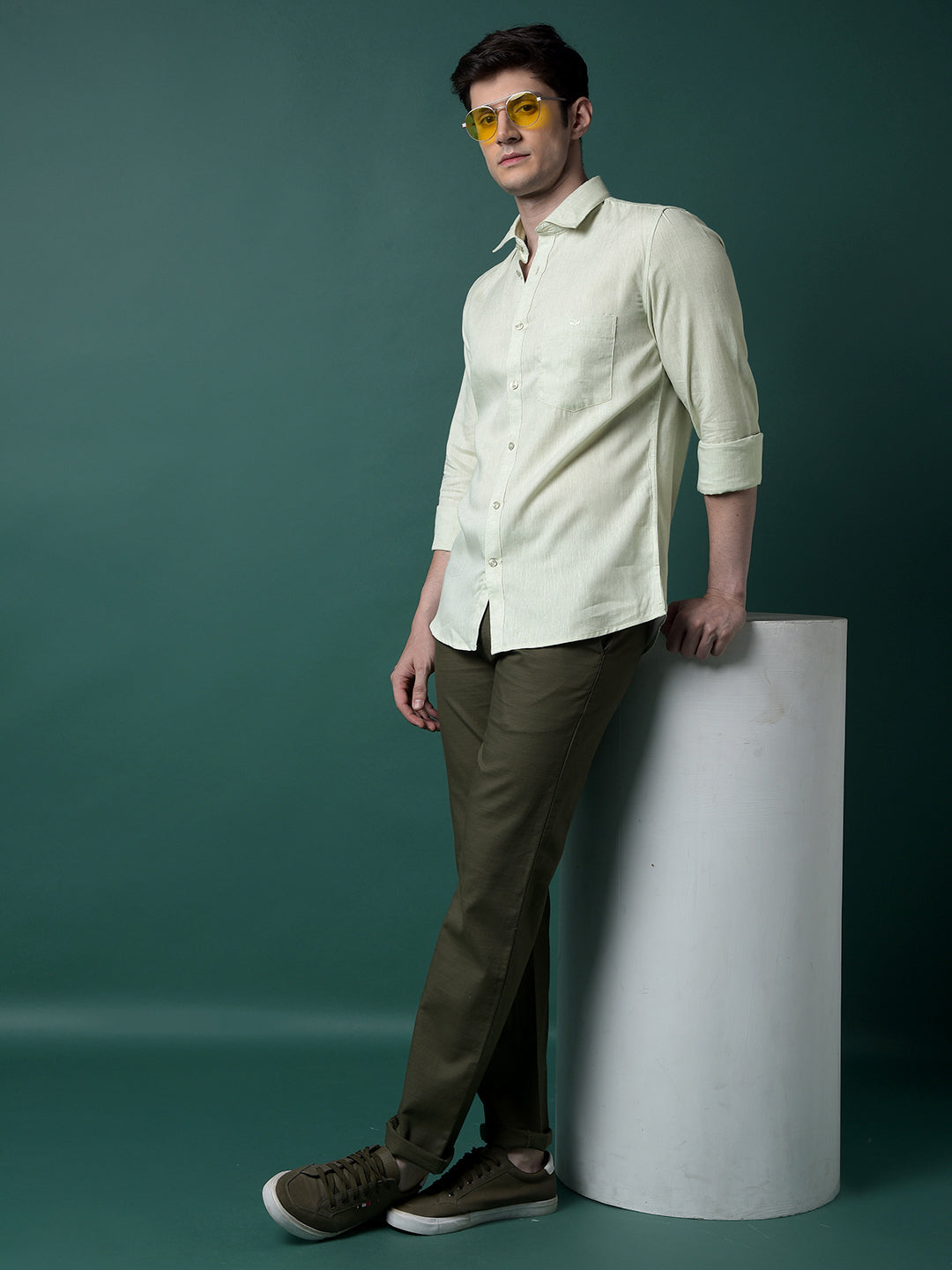 Green Linen Shirt-Men Shirts-Crimsoune Club