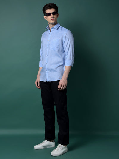 Blue Linen Shirt-Men Shirts-Crimsoune Club