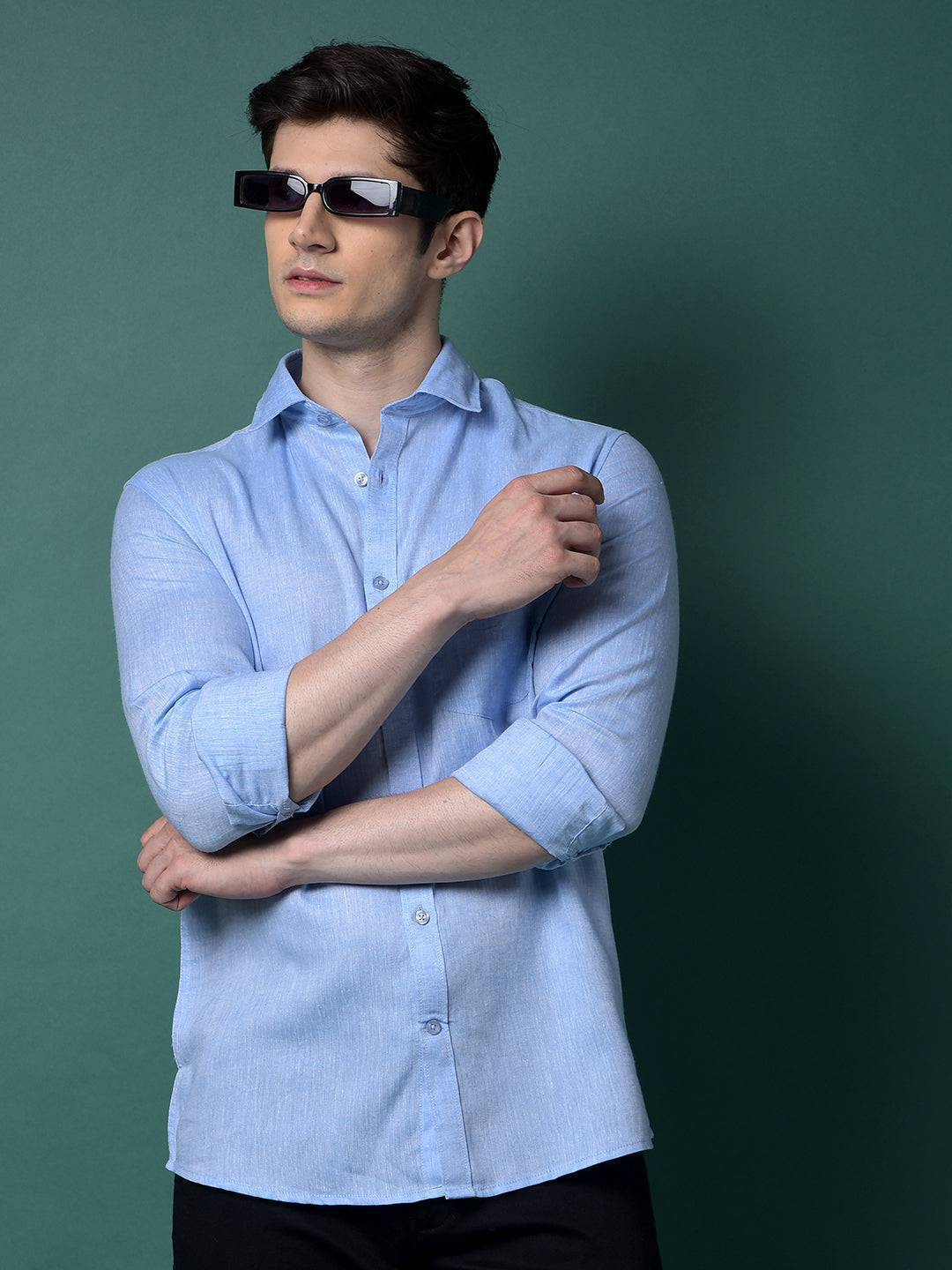 Blue Linen Shirt-Men Shirts-Crimsoune Club