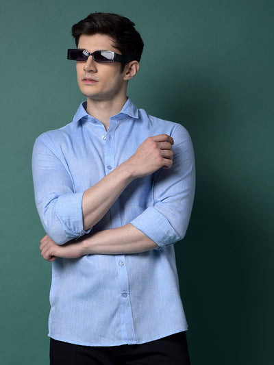 Blue Linen Shirt-Men Shirts-Crimsoune Club
