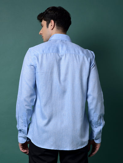 Blue Linen Shirt-Men Shirts-Crimsoune Club