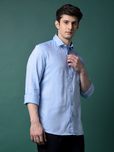 Blue Linen Shirt-Men Shirts-Crimsoune Club