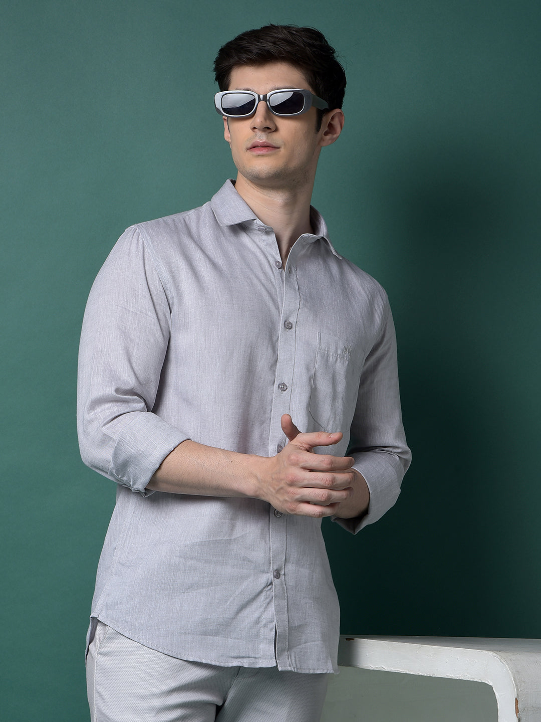 Grey Linen Shirt-Men Shirts-Crimsoune Club