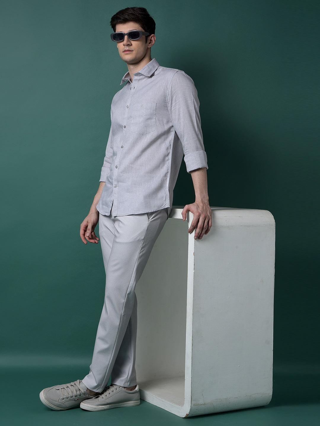 Grey Linen Shirt-Men Shirts-Crimsoune Club