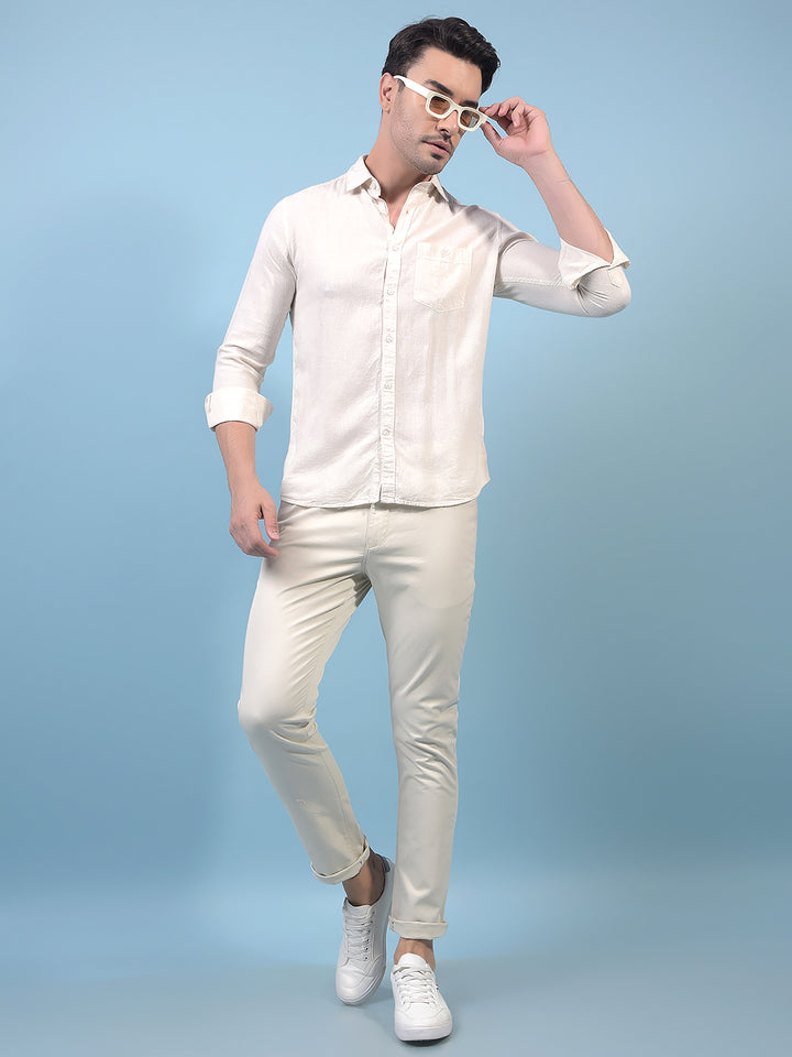 Men's Beige Linen Shirt-Men Shirts-Crimsoune Club