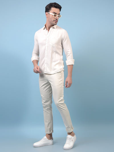 Men's Beige Linen Shirt-Men Shirts-Crimsoune Club