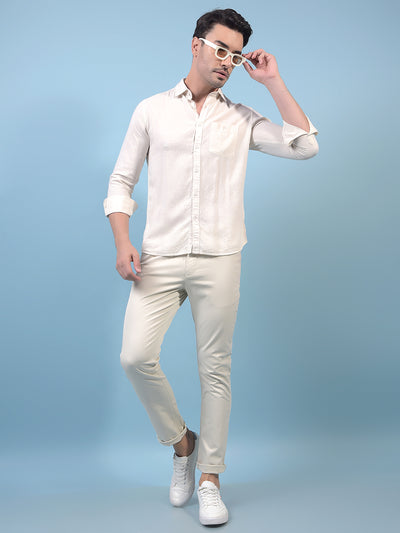 Men's Beige Linen Shirt-Men Shirts-Crimsoune Club