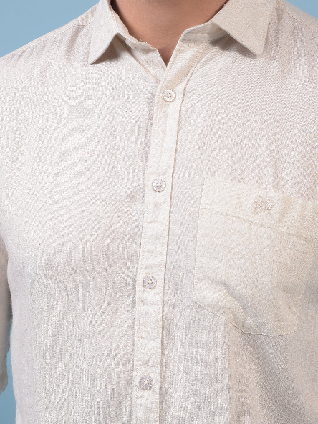 Men's Beige Linen Shirt-Men Shirts-Crimsoune Club