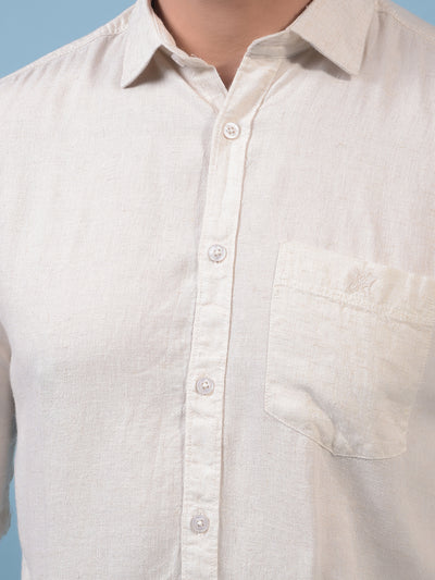 Men's Beige Linen Shirt-Men Shirts-Crimsoune Club