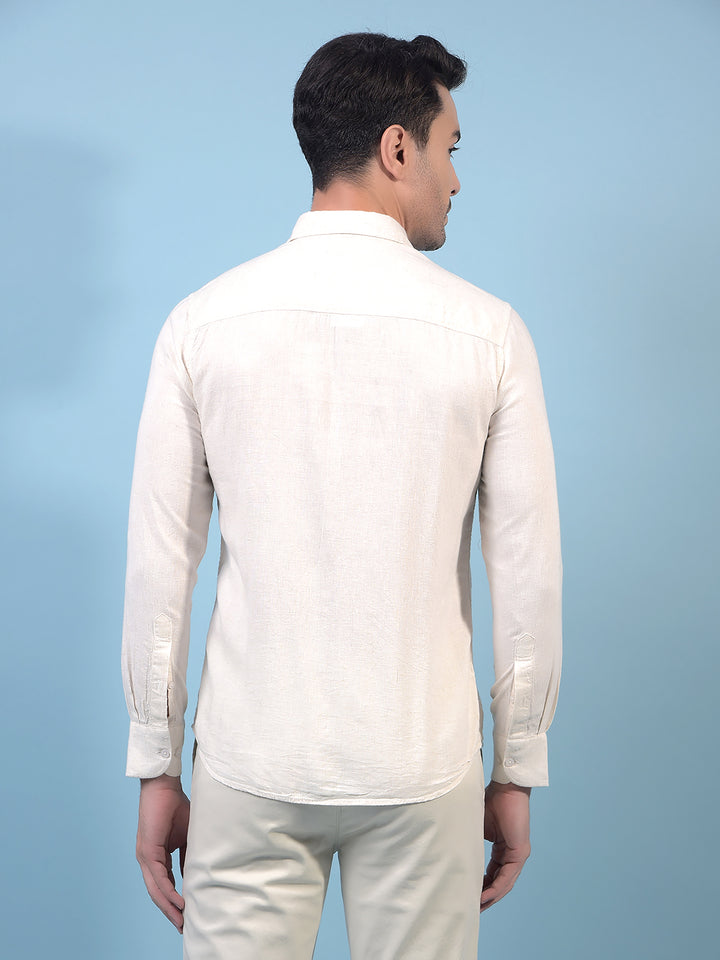 Men's Beige Linen Shirt-Men Shirts-Crimsoune Club