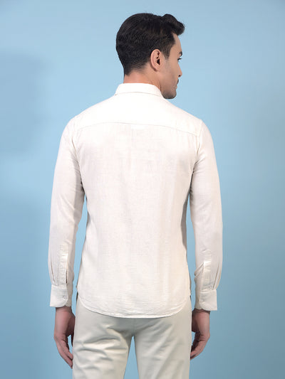 Men's Beige Linen Shirt-Men Shirts-Crimsoune Club