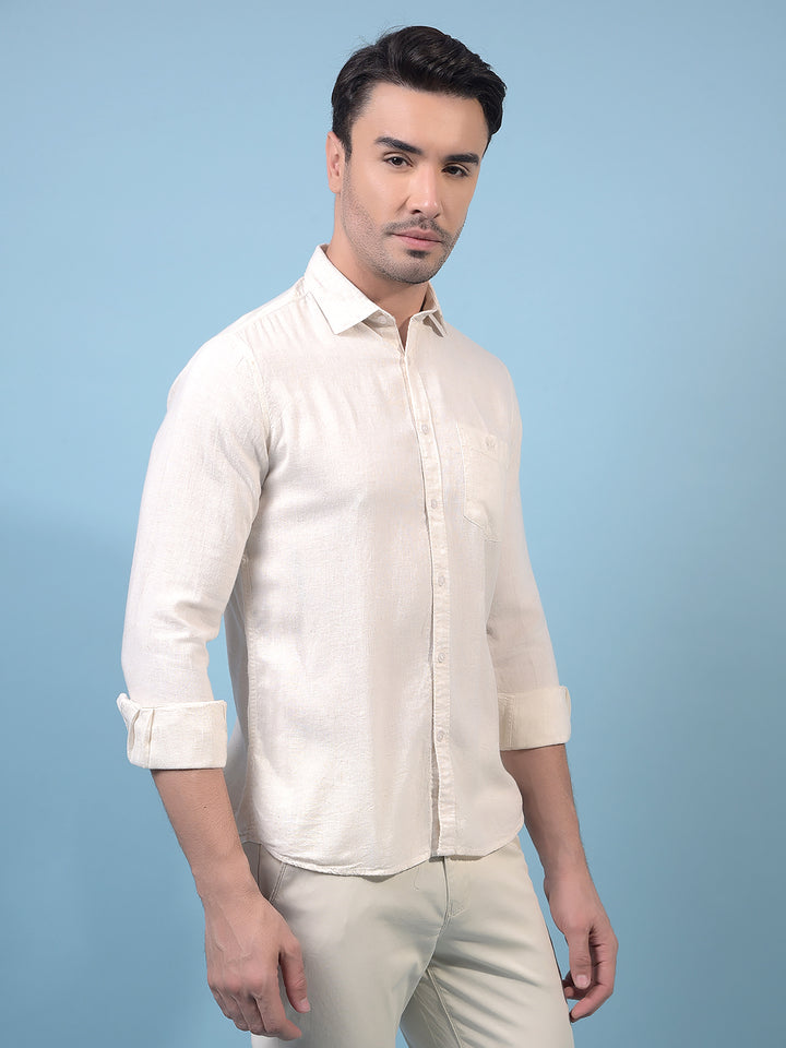Men's Beige Linen Shirt-Men Shirts-Crimsoune Club