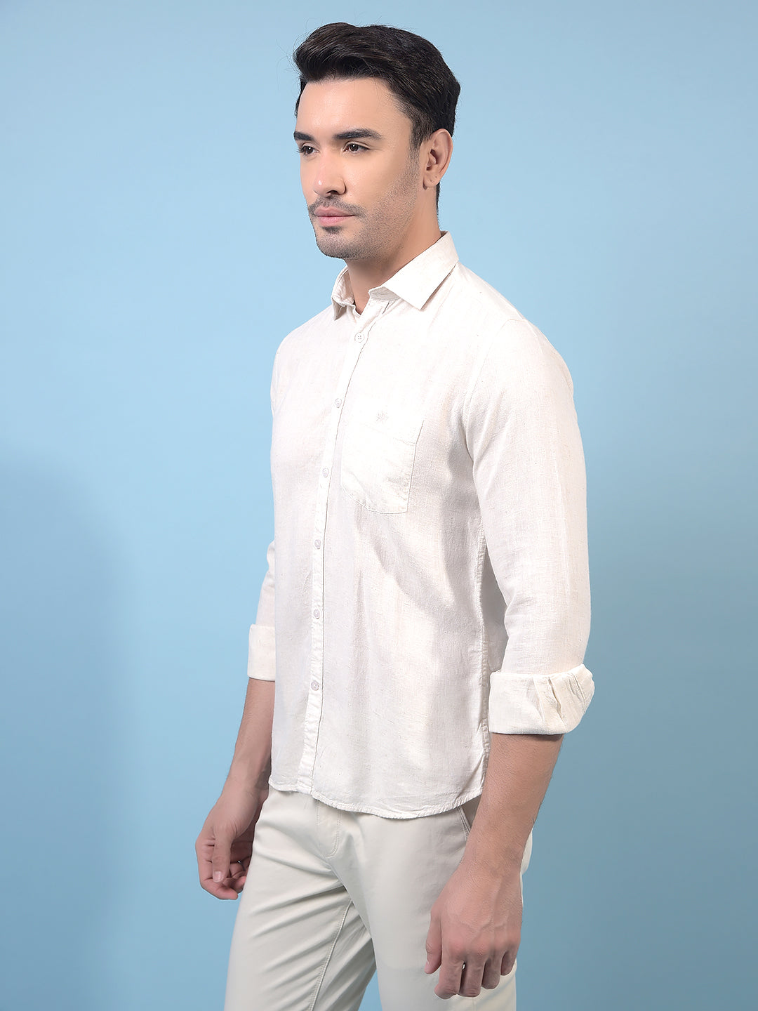 Men's Beige Linen Shirt-Men Shirts-Crimsoune Club