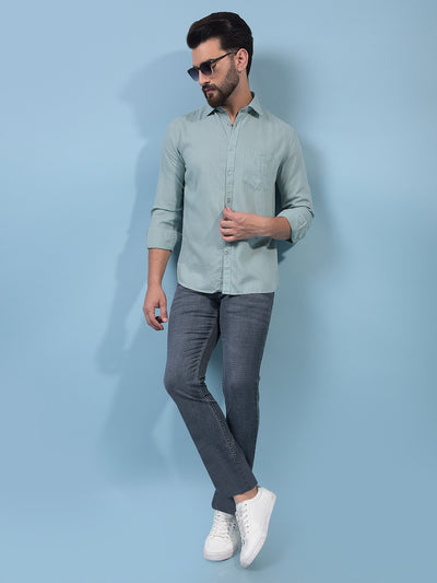 Men's Green Linen Shirt-Men Shirts-Crimsoune Club