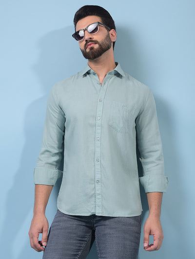 Men's Green Linen Shirt-Men Shirts-Crimsoune Club