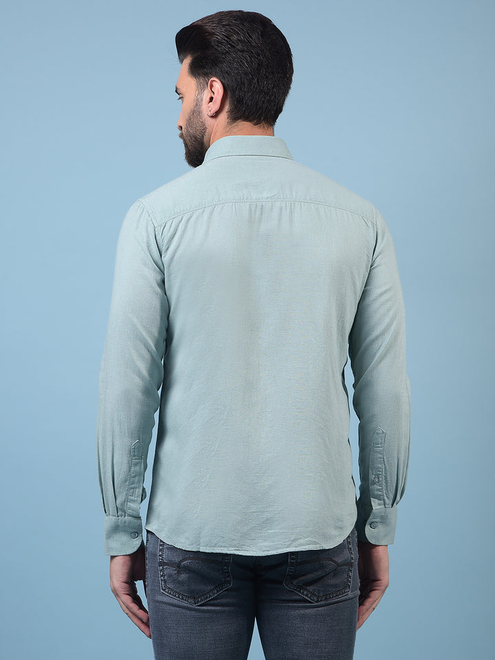 Men's Green Linen Shirt-Men Shirts-Crimsoune Club