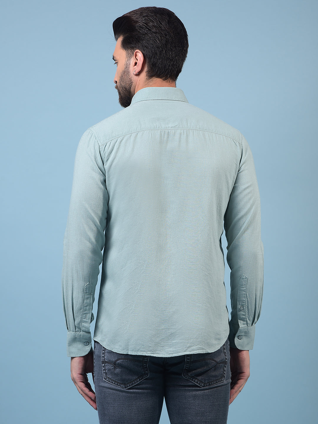 Men's Green Linen Shirt-Men Shirts-Crimsoune Club