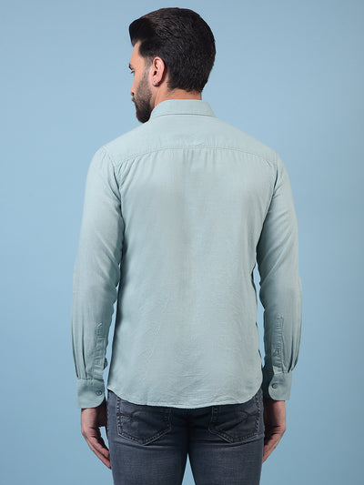 Men's Green Linen Shirt-Men Shirts-Crimsoune Club