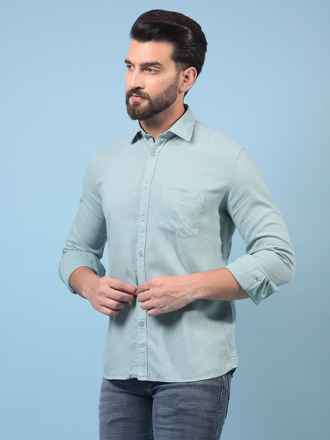 Men's Green Linen Shirt-Men Shirts-Crimsoune Club