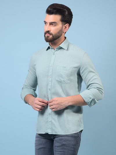 Men's Green Linen Shirt-Men Shirts-Crimsoune Club