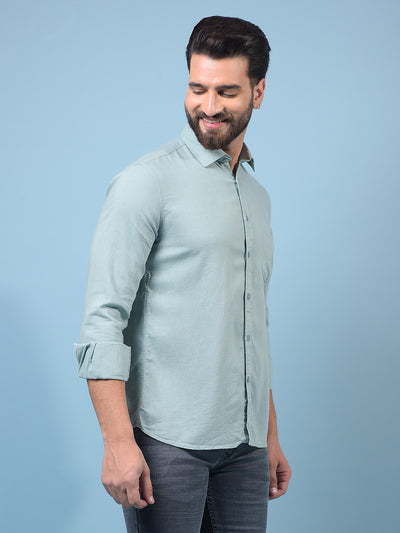 Men's Green Linen Shirt-Men Shirts-Crimsoune Club