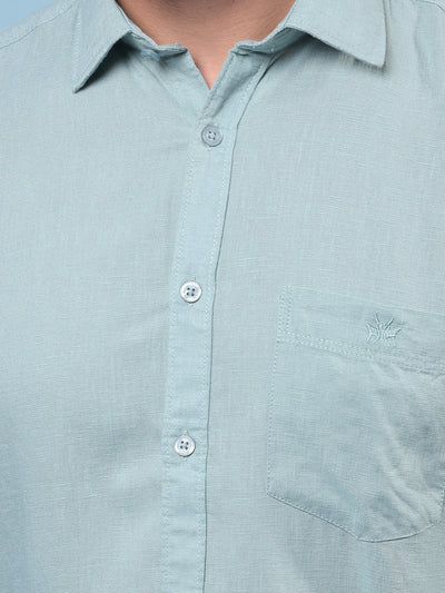 Men's Green Linen Shirt-Men Shirts-Crimsoune Club