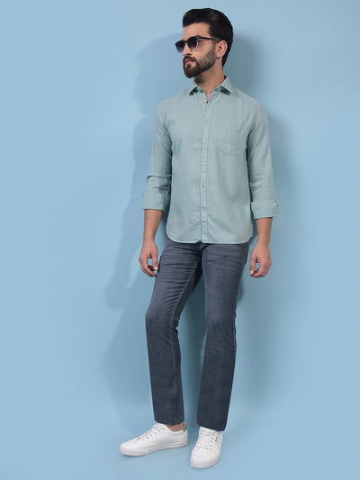 Men's Green Linen Shirt-Men Shirts-Crimsoune Club