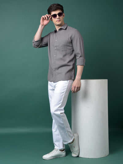 Grey Linen Shirt-Men Shirts-Crimsoune Club
