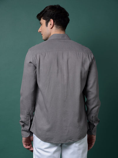 Grey Linen Shirt-Men Shirts-Crimsoune Club