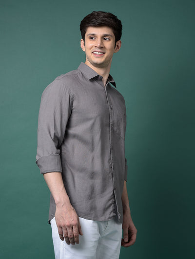 Grey Linen Shirt-Men Shirts-Crimsoune Club