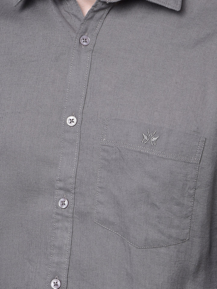 Grey Linen Shirt-Men Shirts-Crimsoune Club