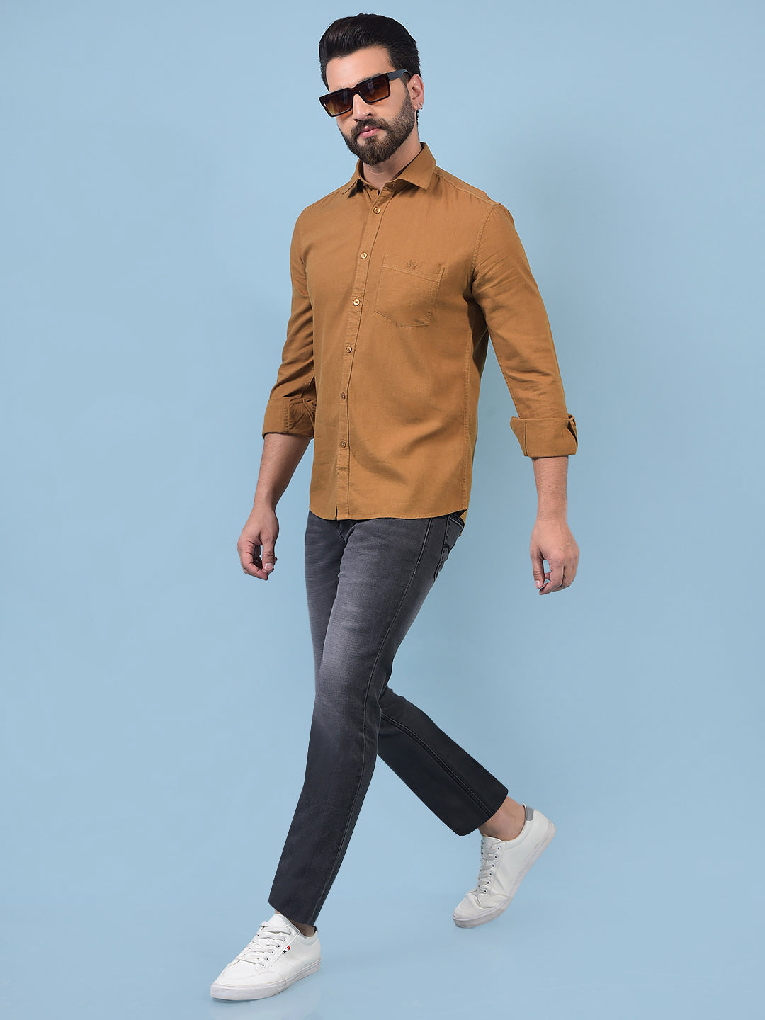 Men's Brown Linen Shirt-Men Shirts-Crimsoune Club