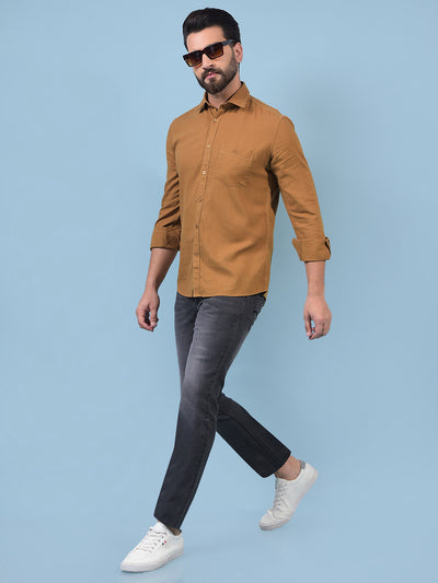 Men's Brown Linen Shirt-Men Shirts-Crimsoune Club